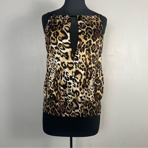 Y2k Bebe Halter leopard print 100% silk sleeveless top with ruched waist small